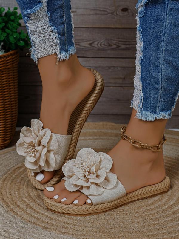 Women's Boho Style Flower Design Slip on Slide Sandals, Casual Elegant Flat Sandals for Women & Girls, Fashionable Sandals for Summer Beach Vacation