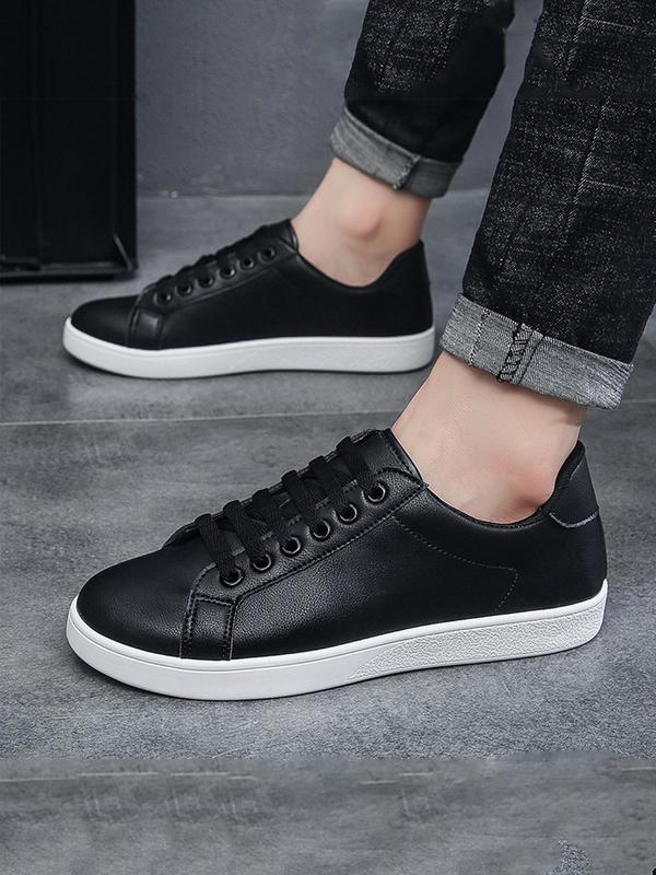 Men's Fashion Casual Low Top Sneakers, 1 Pair Lace up Front Pu Leather Shoes Lightweight Comfortable Shoes for Daily Wear, Perfect for Students and Outdoor Sports