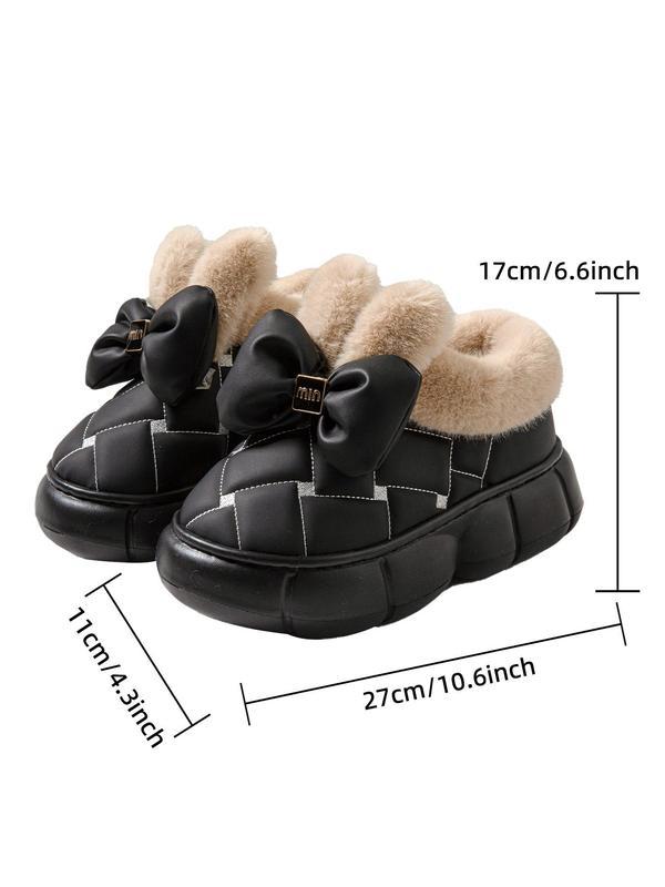 Women's Cute Bowknot Design Plush Lined Slipper Boots, Casual Soft Comfortable Home Slippers, Thick Sole Waterproof Warm Shoes for Indoor & Outdoor Use for Fall & Winter Fluffy Slippers