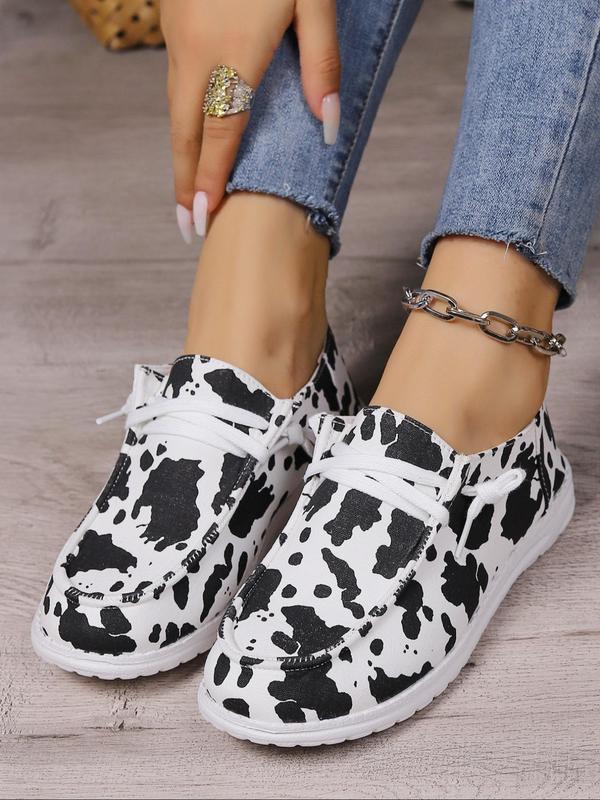 Women's Fashion Cow Print Slip on Low Top Sneakers, 1 Pair Casual Comfortable Round Toe Slip on Shoes for Daily Wear, 2024 Trendy Lightweight Breathable Shoes for Students and Outdoor