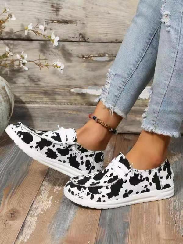 Women's Fashion Cow Print Slip on Low Top Sneakers, 1 Pair Casual Comfortable Round Toe Slip on Shoes for Daily Wear, 2024 Trendy Lightweight Breathable Shoes for Students and Outdoor