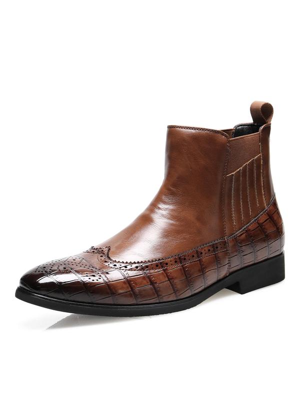 Men's Business Fashion Crocodile Embossed Ankle Boots, 2024 New Style Classic Style Boots for Work Office, Male All-match Shoes for Daily Wear