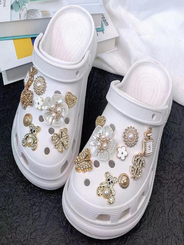 Cute Faux Pearl & Rhinestone Decorated Shoe Charms, Fashionable Novelty Shoes Decorations for Clogs, Shoes DIY Accessories for Women & Girls