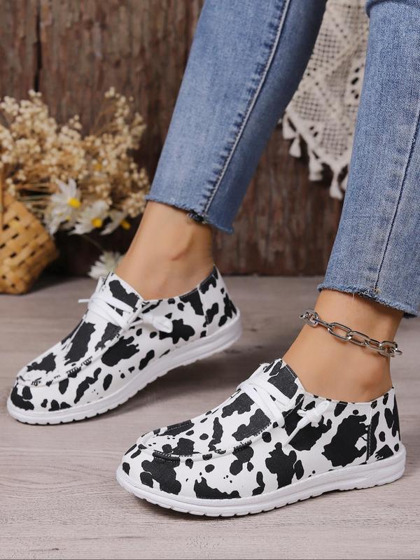 Women's Fashion Cow Print Slip on Low Top Sneakers, 1 Pair Casual Comfortable Round Toe Slip on Shoes for Daily Wear, 2024 Trendy Lightweight Breathable Shoes for Students and Outdoor