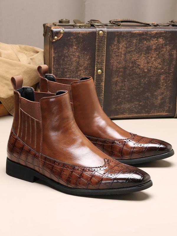 Men's Business Fashion Crocodile Embossed Ankle Boots, 2024 New Style Classic Style Boots for Work Office, Male All-match Shoes for Daily Wear