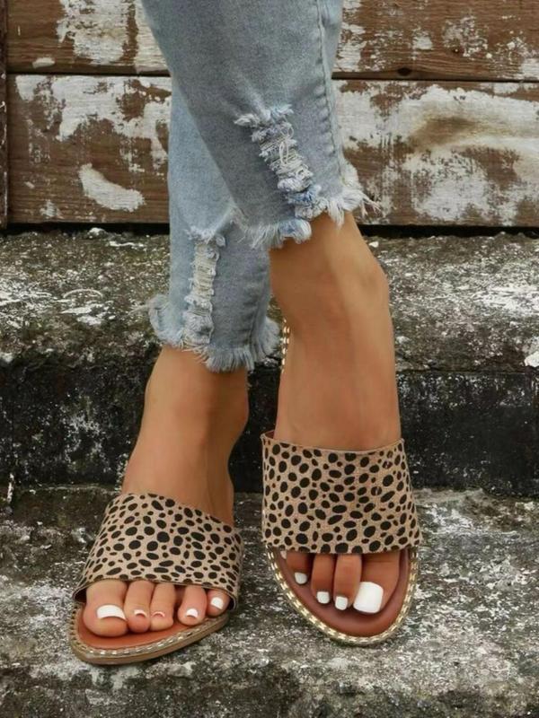 Leopard Pattern Fashion Slippers for Women, Designer Slides, Shoes for Summer 2024, Beach Vacation Sandals, Double Band Slippers for Daily, Girl Comfort Walking Shoes