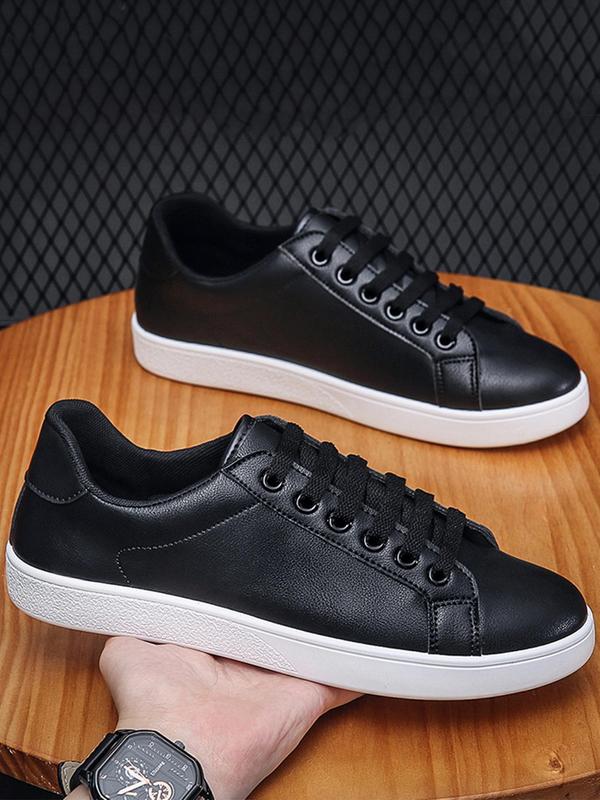 Men's Fashion Casual Low Top Sneakers, 1 Pair Lace up Front Pu Leather Shoes Lightweight Comfortable Shoes for Daily Wear, Perfect for Students and Outdoor Sports