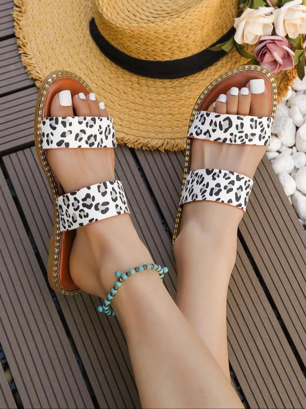 Leopard Pattern Fashion Slippers for Women, Designer Slides, Shoes for Summer 2024, Beach Vacation Sandals, Double Band Slippers for Daily, Girl Comfort Walking Shoes