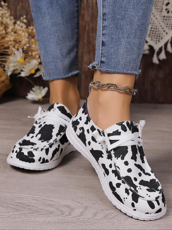 Women's Fashion Cow Print Slip on Low Top Sneakers, 1 Pair Casual Comfortable Round Toe Slip on Shoes for Daily Wear, 2024 Trendy Lightweight Breathable Shoes for Students and Outdoor