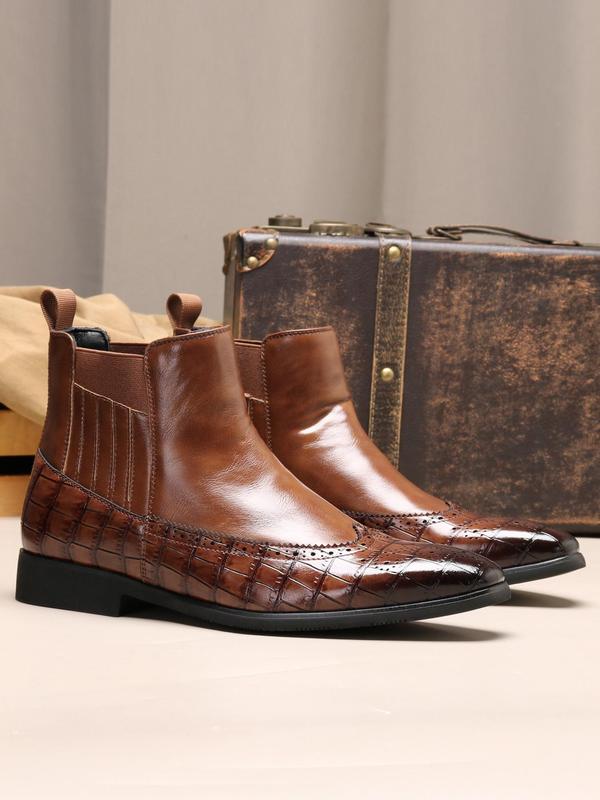 Men's Business Fashion Crocodile Embossed Ankle Boots, 2024 New Style Classic Style Boots for Work Office, Male All-match Shoes for Daily Wear