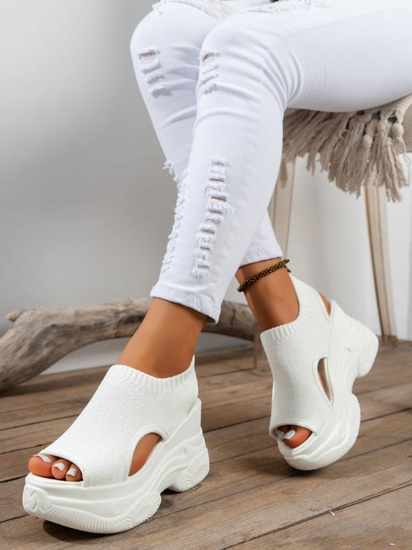 Women's Fashionable Casual Plain Hollow out Design Platform Sandals, Simple Design High Heel Wedge Sandals for Summer 2024 Back To School