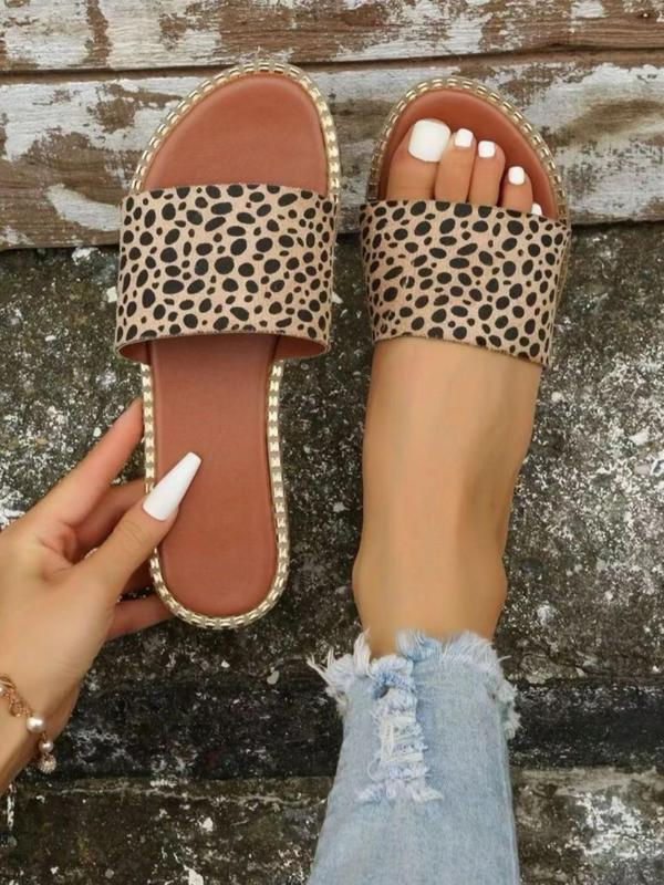 Leopard Pattern Fashion Slippers for Women, Designer Slides, Shoes for Summer 2024, Beach Vacation Sandals, Double Band Slippers for Daily, Girl Comfort Walking Shoes