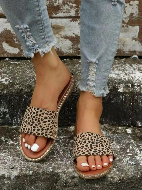 Leopard Pattern Fashion Slippers for Women, Designer Slides, Shoes for Summer 2024, Beach Vacation Sandals, Double Band Slippers for Daily, Girl Comfort Walking Shoes