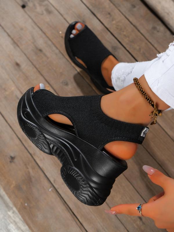 Women's Fashionable Casual Plain Hollow out Design Platform Sandals, Simple Design High Heel Wedge Sandals for Summer 2024 Back To School