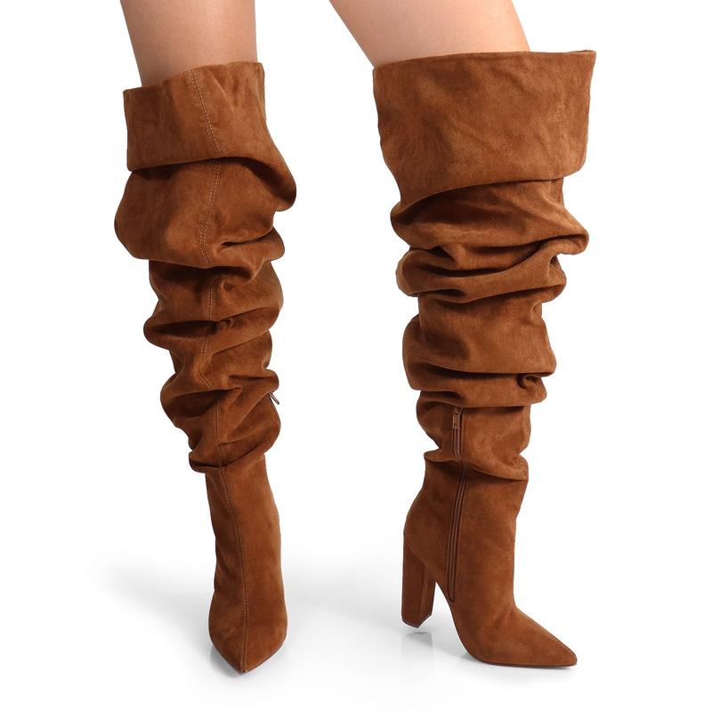 Over The Knee Wide Calf Slouchy Chunky Heel Boots