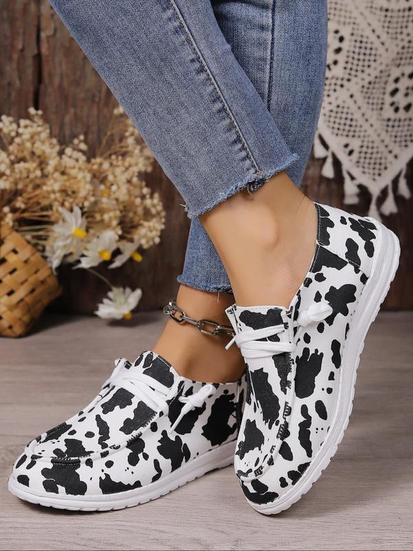 Women's Fashion Cow Print Slip on Low Top Sneakers, 1 Pair Casual Comfortable Round Toe Slip on Shoes for Daily Wear, 2024 Trendy Lightweight Breathable Shoes for Students and Outdoor