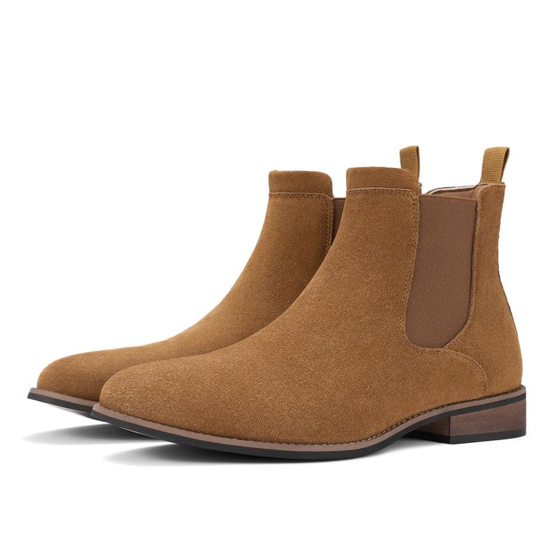 Rollda Mens Chelsea Boots Suede Casual Ankle Boots Dress Boots Elastic Slip on Boots for Men Footwear Shoe Classic Soft Walking Shoes