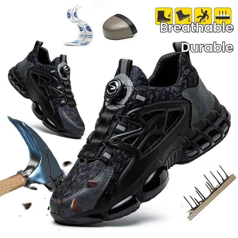 Men's Steel Toe & Puncture Proof Breathable Work Boots, Comfy Non Slip Lace Up Durable Safety Shoes For Men's Outdoor Activities