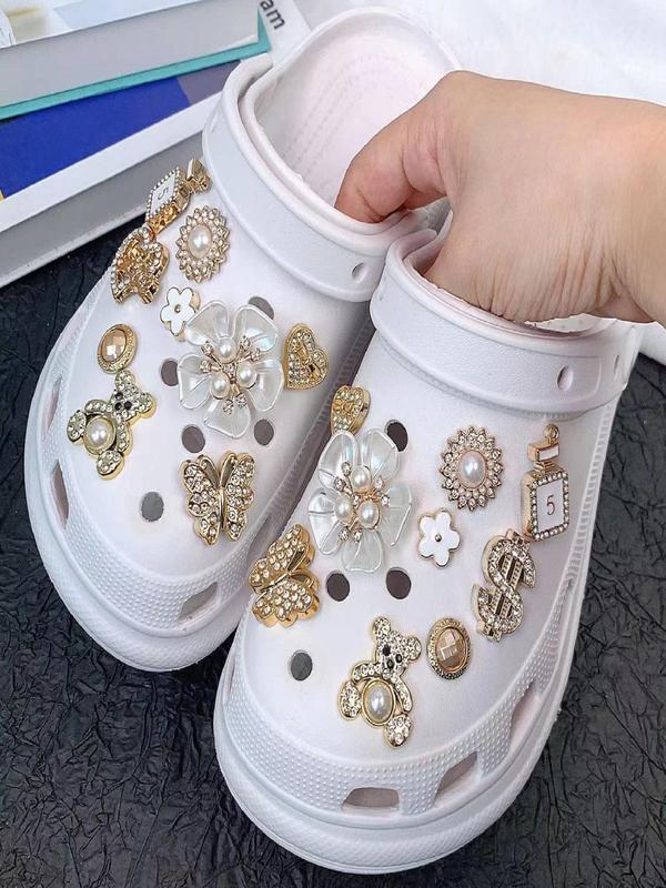 Cute Faux Pearl & Rhinestone Decorated Shoe Charms, Fashionable Novelty Shoes Decorations for Clogs, Shoes DIY Accessories for Women & Girls