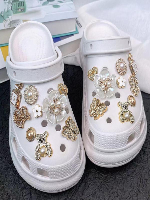 Cute Faux Pearl & Rhinestone Decorated Shoe Charms, Fashionable Novelty Shoes Decorations for Clogs, Shoes DIY Accessories for Women & Girls