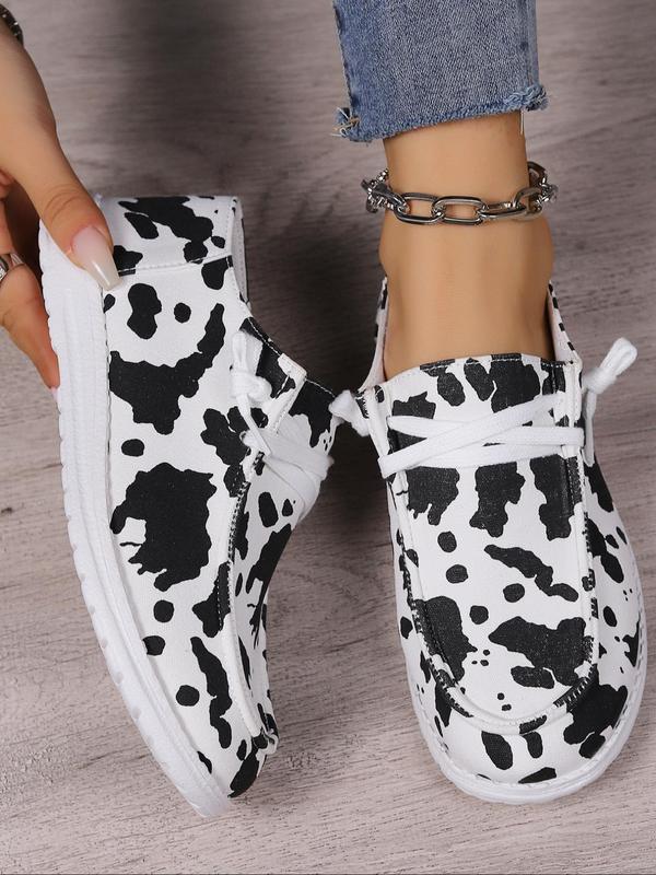 Women's Fashion Cow Print Slip on Low Top Sneakers, 1 Pair Casual Comfortable Round Toe Slip on Shoes for Daily Wear, 2024 Trendy Lightweight Breathable Shoes for Students and Outdoor