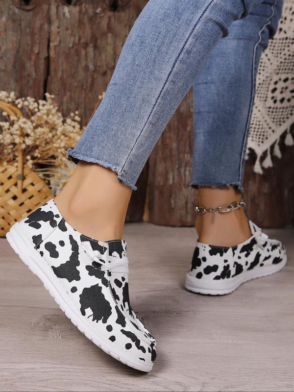 Women's Fashion Cow Print Slip on Low Top Sneakers, 1 Pair Casual Comfortable Round Toe Slip on Shoes for Daily Wear, 2024 Trendy Lightweight Breathable Shoes for Students and Outdoor