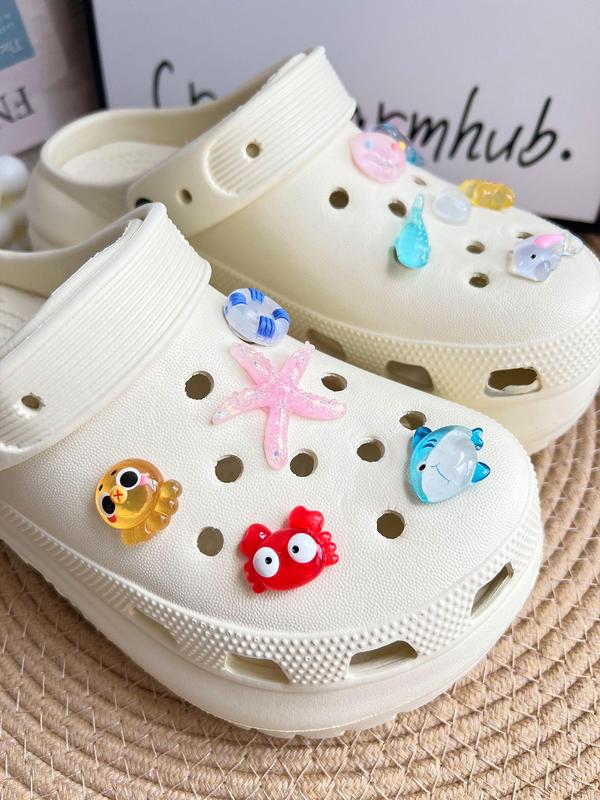 Cute Cartoon Starfish & Shell Design Shoe Decoration, 11pcs Fashionable Shoes Decorations for Clogs, Shoes DIY Accessories for Women & Girls