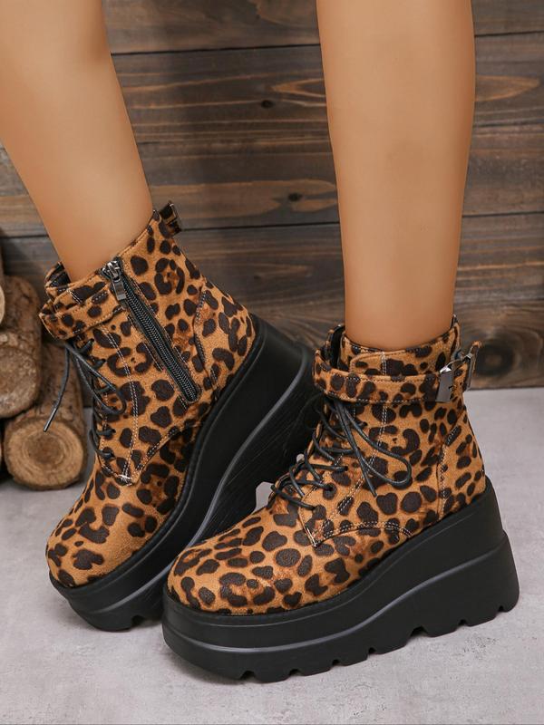 Women's Fashionable Punk Style Platform Boots, Casual Trendy Lace Up Round Toe Boots, Fashionable Shoes for Daily Wear Boots For Women