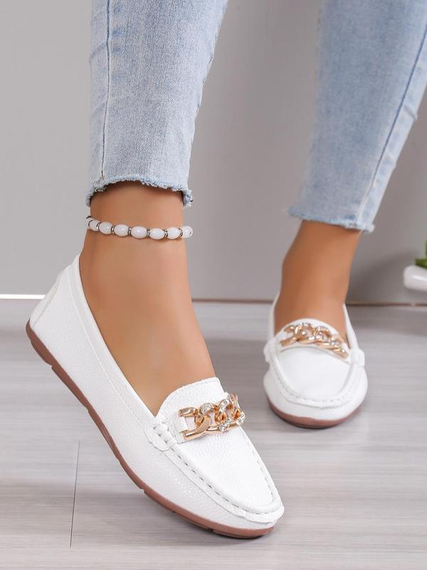 Women's Fashion Chain Decorated Slip on Flats, 1 Pair Casual Versatile Rhinestone Decorated Flat Shoes for Daily Wear, Lightweight Breathable Comfortable Shoes for Daily Wear, Perfect for Students and Outdoor