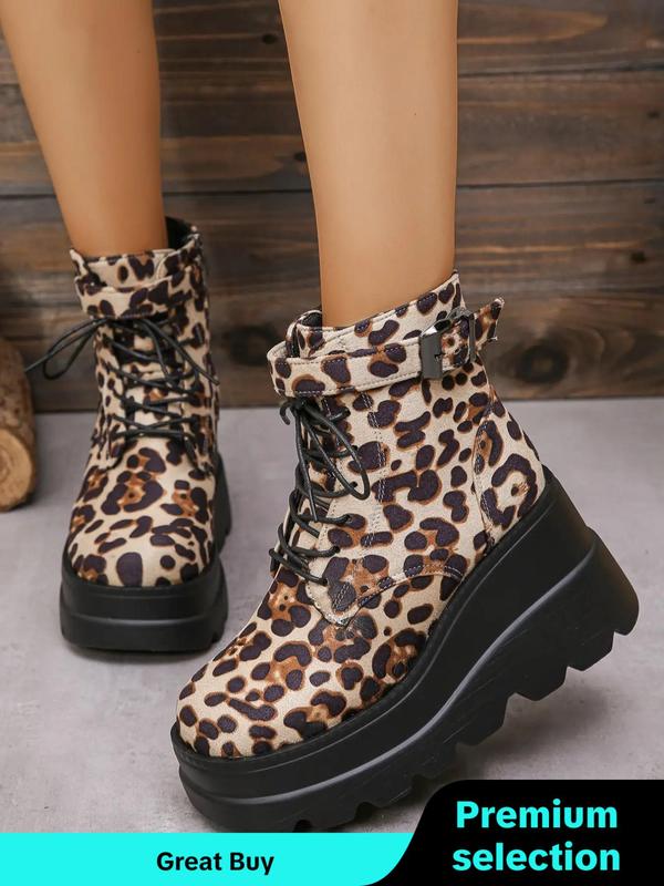 Women's Fashionable Punk Style Platform Boots, Casual Trendy Lace Up Round Toe Boots, Fashionable Shoes for Daily Wear Boots For Women