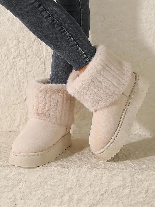 Women's Fashionable Contrast Faux Fur Design Ankle Boots, Casual Warm Fluffy Lined Snow Boots for Winter, Female All-match Trendy Shoes for Daily Wear