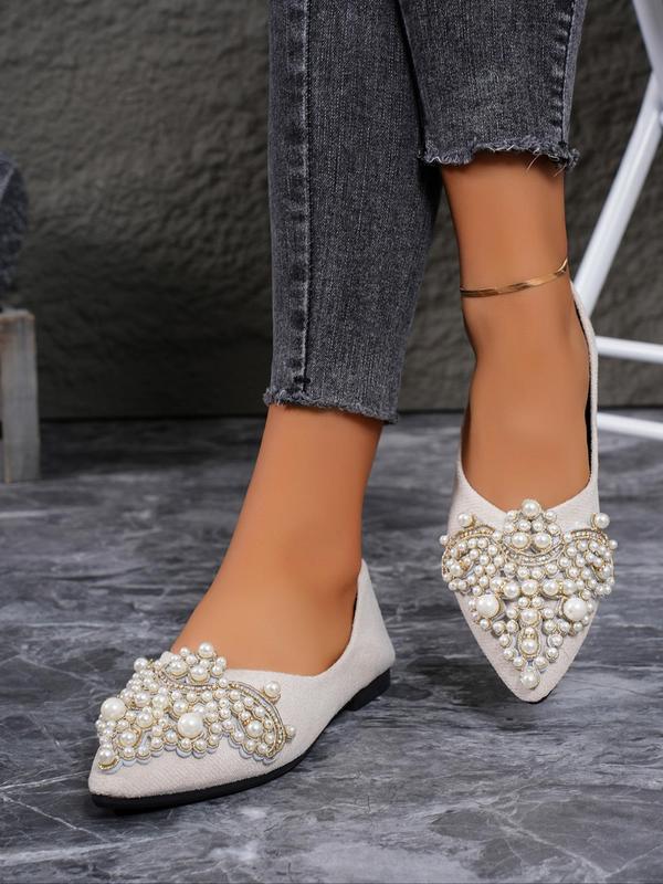 Women's Faux Pearl Rhinestones Decorated Slip on Flats, Casual Pointed Toe Shoes for Daily Wear, All-match Loafers for Women & Girls, for Birthday Gift