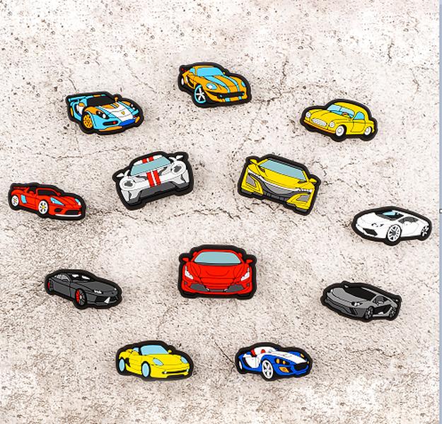 Race Car Charms Supercar 12PCS Drift Car PVC Cute Clog Pins Accessories Party Favors Birthday Gifts Holidays Decoration for Boys Women Girls