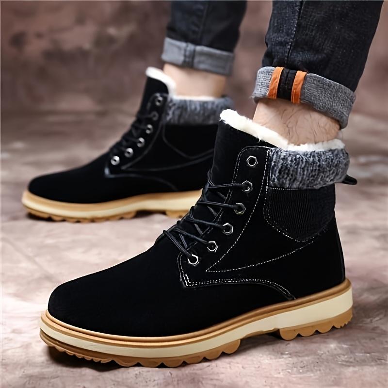 Men's winter warm fleece-lined snow boots-casual outdoor & Hiking ankle boots with lace-up closure, durable PVC sole