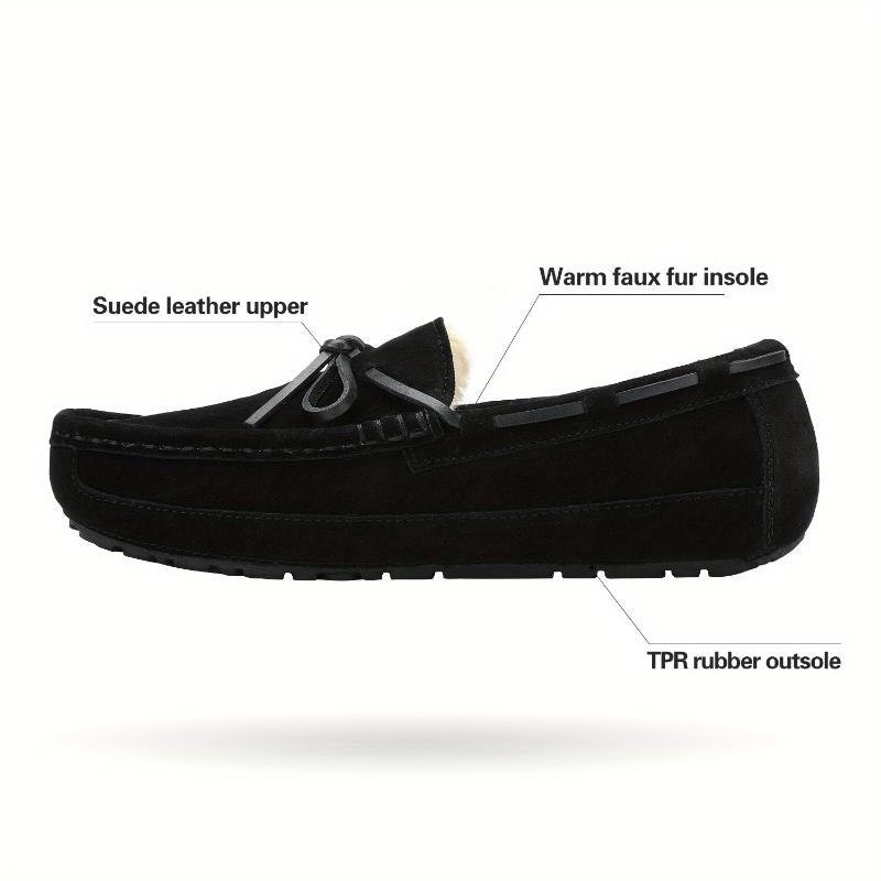 Men's House Slippers Moccasin Indoor Outdoor Fuzzy Furry Loafers Suede Leather Warm Comfortable Shoes