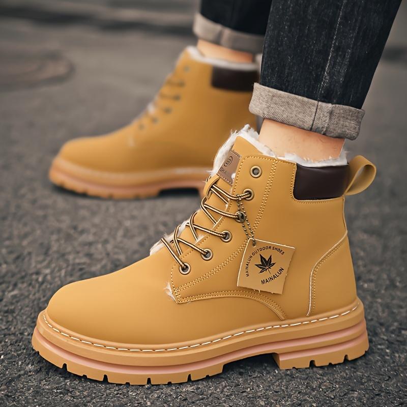 Men's Boots Thick Bottom Fashion Hiking Boots Fleece-lined Warm Outdoor Sports Leisure Short Boots plus Size Motorcycle Shoes