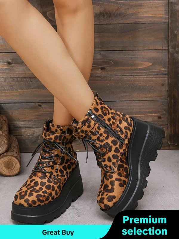 Women's Fashionable Punk Style Platform Boots, Casual Trendy Lace Up Round Toe Boots, Fashionable Shoes for Daily Wear Boots For Women