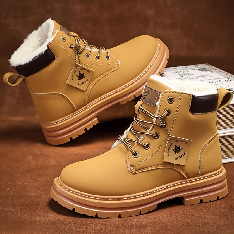 Men's Boots Thick Bottom Fashion Hiking Boots Fleece-lined Warm Outdoor Sports Leisure Short Boots plus Size Motorcycle Shoes