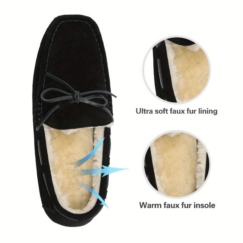 Men's House Slippers Moccasin Indoor Outdoor Fuzzy Furry Loafers Suede Leather Warm Comfortable Shoes