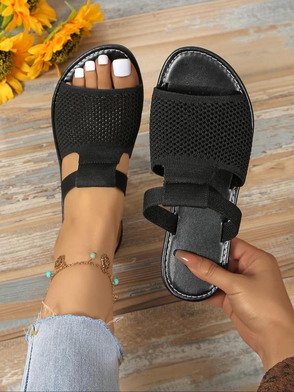 Women's Fashionable Plain Mesh Slip on Sandals, Casual Versatile Slide Sandals for Summer, Lightweight Comfortable Sandals for Beach Vacation