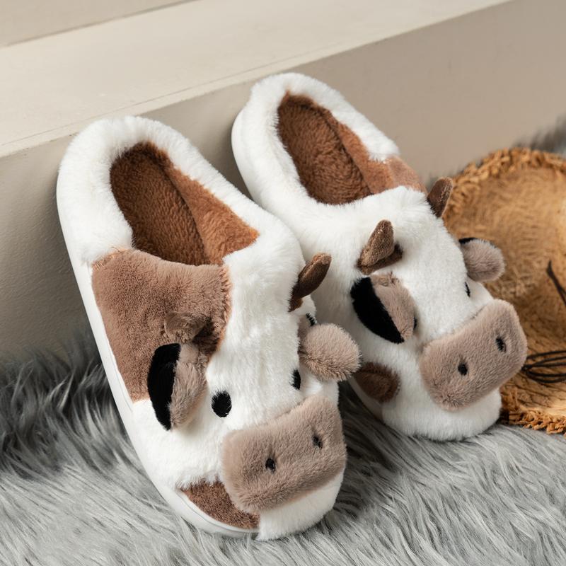 Cute Cartoon Cow Slippers for Women Men Warm Comfy Slippers Warmth in Winter Non-Slip Plush Slippers Shoes Slide Flipflop Slide Flipflop