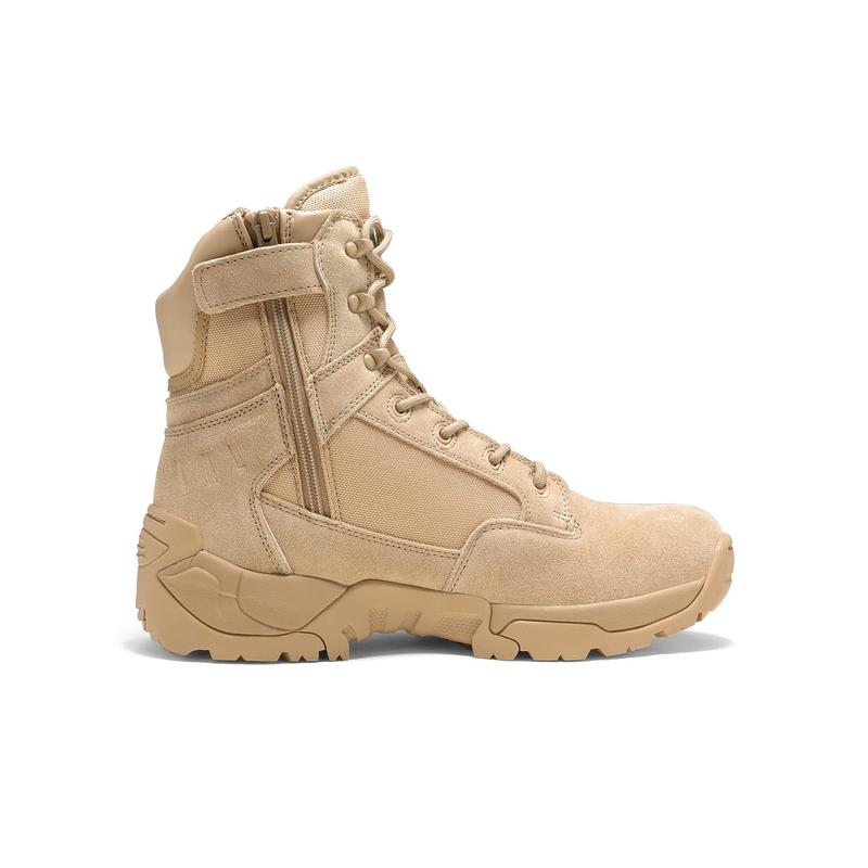 Men's Outdoor Work Boots Side Zipper Mid Ankle Outdoor Motorcycle Combat Boots Sand Desert