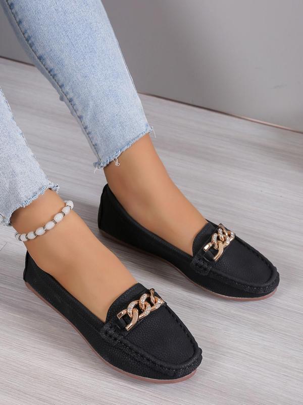 Women's Fashion Chain Decorated Slip on Flats, 1 Pair Casual Versatile Rhinestone Decorated Flat Shoes for Daily Wear, Lightweight Breathable Comfortable Shoes for Daily Wear, Perfect for Students and Outdoor