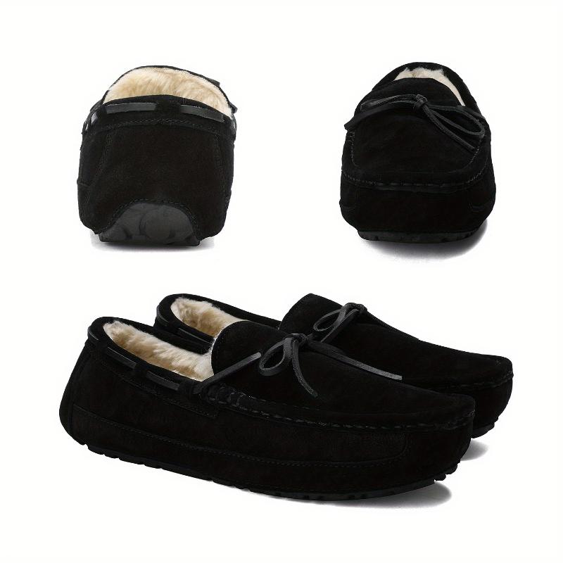 Men's House Slippers Moccasin Indoor Outdoor Fuzzy Furry Loafers Suede Leather Warm Comfortable Shoes