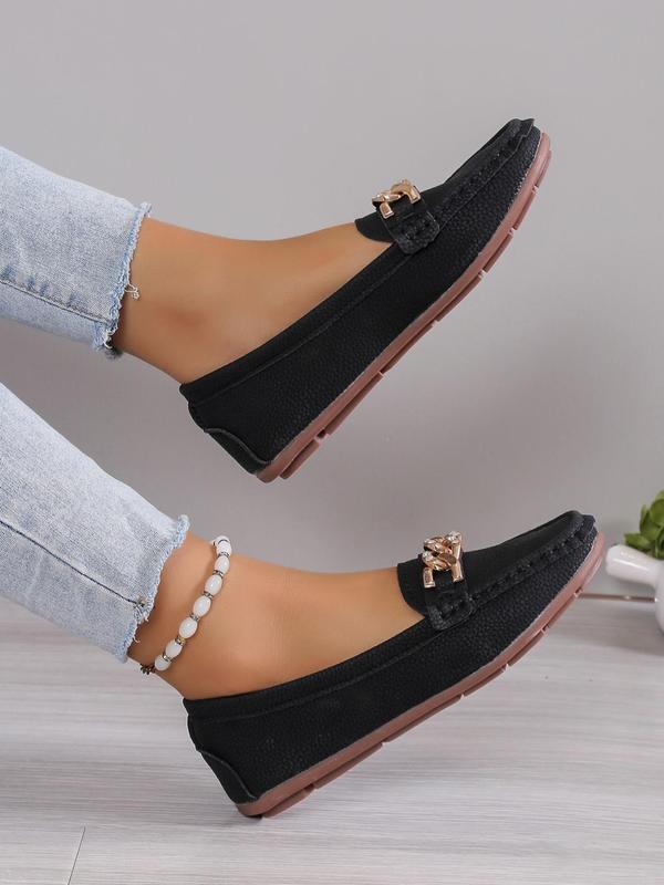 Women's Fashion Chain Decorated Slip on Flats, 1 Pair Casual Versatile Rhinestone Decorated Flat Shoes for Daily Wear, Lightweight Breathable Comfortable Shoes for Daily Wear, Perfect for Students and Outdoor