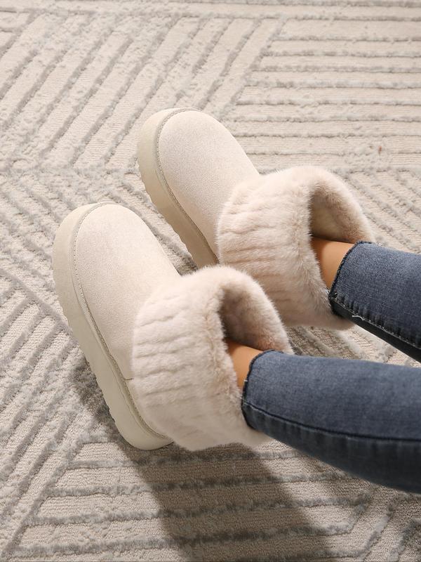 Women's Fashionable Contrast Faux Fur Design Ankle Boots, Casual Warm Fluffy Lined Snow Boots for Winter, Female All-match Trendy Shoes for Daily Wear