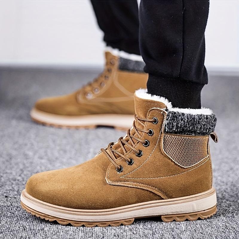 Men's winter warm fleece-lined snow boots-casual outdoor & Hiking ankle boots with lace-up closure, durable PVC sole