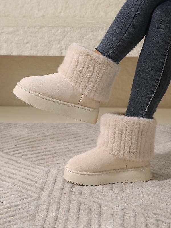 Women's Fashionable Contrast Faux Fur Design Ankle Boots, Casual Warm Fluffy Lined Snow Boots for Winter, Female All-match Trendy Shoes for Daily Wear