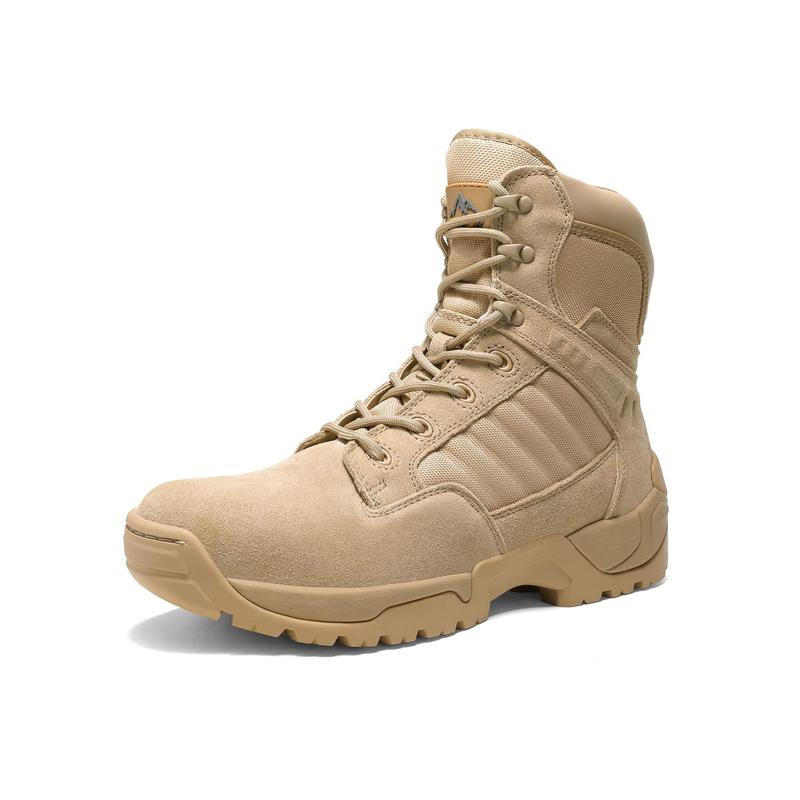 Men's Outdoor Work Boots Side Zipper Mid Ankle Outdoor Motorcycle Combat Boots Sand Desert