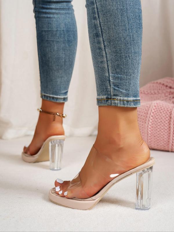 Women's Transparent Double Strap Chunky Heel Sandals, Fashionable Open Toe Sandals for Party, Daily Clothing Decor, Barefoot Sandals for Women & Girls